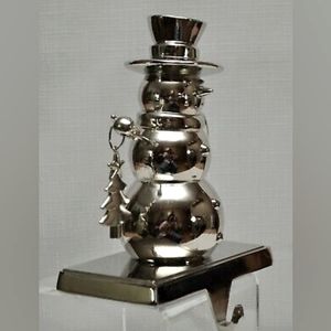 Silver Metal Snowman Christmas Stocking Hanger 6" Tall